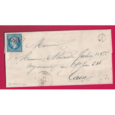 N°22 GC 1884 JORT CALVADOS BOITE RURALE J VENDEUVRE POUR CAEN LETTRE