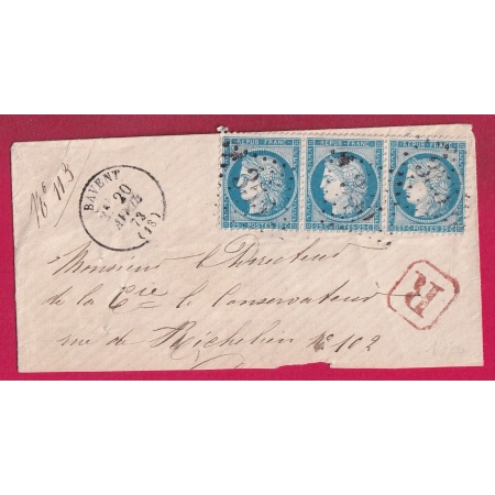 N°60 BANDE DE 3 GC 355 BAVENT ALVADOS CAD TYPE 16 RECOMMANDE POUR PARIS LETTRE