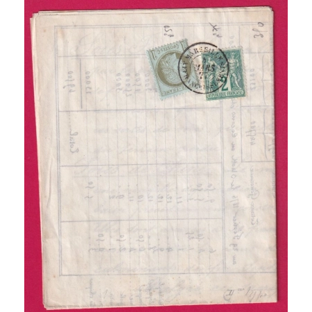 N°50 + 75 CAD MARSEILLE AFFRANCHISSEMENT 1877 TEXTE VERS A SOIE SERICICULTURE LETTRE