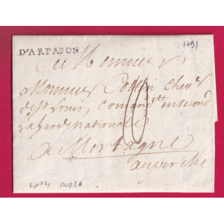 MARQUE D'ARPAJON SEINE ET OISE 1791 LENAIN N°4 INDICE 16 POUR MORTAGNE AU PERCHE ORNE LETTRE