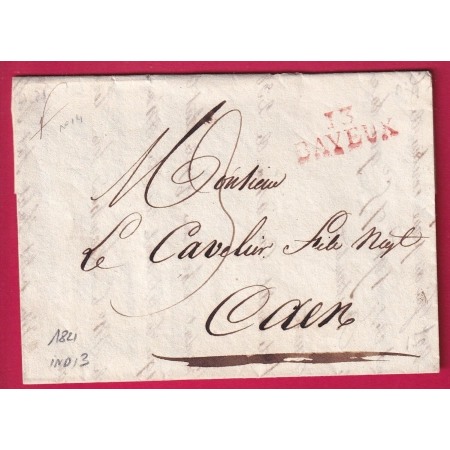 MARQUE 13 BAYEUX EN ROUGE CALVADOS 1821 INDICE 13 POUR CAEN LETTRE