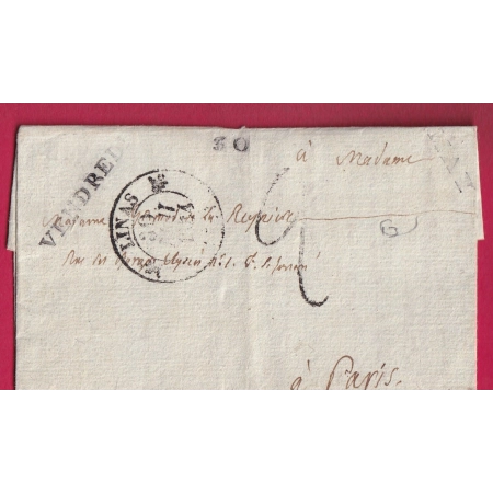 CURIOSITE CAD TYPE 12 LINAS SEINE ET MARQUE + MARQUES VENDREDI 30 MAI 1834 POUR PARIS LETTRE