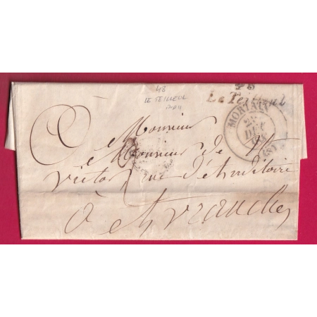 CURSIVE 48 LE TEILLEUL MANCHE 1843 + CAD TYPE 13 MORTAIN POUR AVRANCHES LETTRE