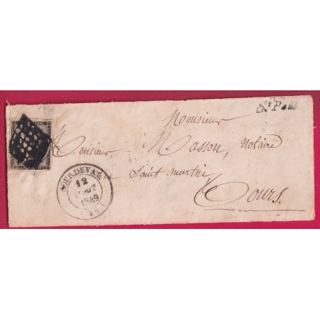 N°3 CURSIVE 48 ST POIS MANCHE CAD TYPE 14 SOURDEVAL DEVANT DE LETTRE POUR TOURS