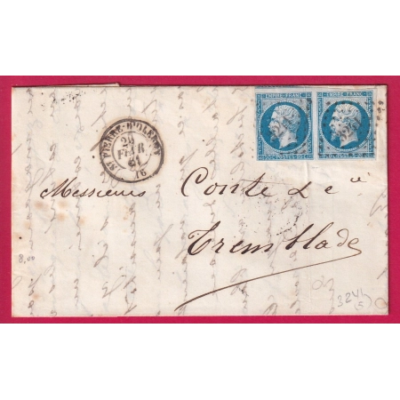 N°14 PAIRE PC 3241 ST PIERRE D'OLERON HARENTE INFERIEURE POUR LA TREMBLADE 1861 LETTRE