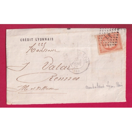 N°48 CAD GARE DE LYON AMBULANT LP LYON A PARIS POUR RENNES ILLE ET VILAINE DEVANT DE LETTRE