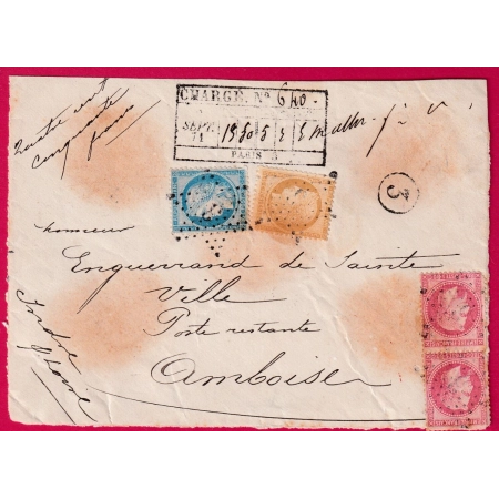 N°32 PAIRE 36 + 37 LETTRE CHARGE ETOILE 3 PL DE LA MADELEINE AVIS CHARGEMENT AU RECTO POUR AMBOISE DEVANT DE LETTRE