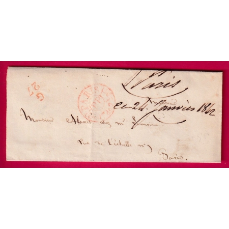 PARIS CACHET LEVEE  + BOITIER G27 PETITE POSTE DE PARIS 1842 LETTRE