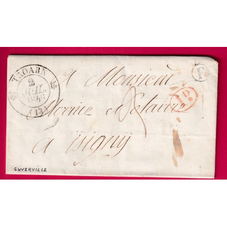 CAD TYPE 12 TROARN CALVADOS BOITE RURALE F CUVERVILLE DECIME RURAL POUR ISIGNY 1845 LETTRE