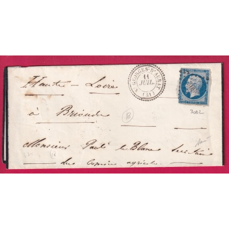 N°14 PC 3082 ST GEORGES D'AURAT HAUTE LOIRE CAD TYPE 22 POUR BRIOUDE INDICE 18 SIGNE BAUDOT LETTRE