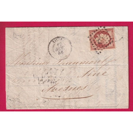 N°17A CARMIN PC 1727 LILLE NORD POUR AVESNE 1856 LETTRE