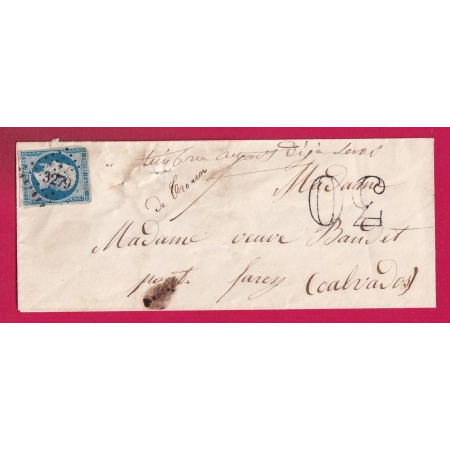 N°14 TAXE 30 TAMPON TIMBRE AYANT DEJA SERVI DE TROARN CALVADOS MANUSCRIT POUR PONT FARCY TIMBRE PC ST SEVER LETTRE