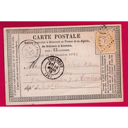 N°55 GC 1475 FAY LE FROID HAUTE LOIRE POUR TOULOUSE CARTE PRECURSEUR LETTRE
