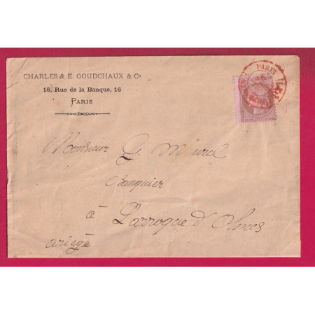 N°58 BELLE VARIETE PIQUAGE DECALE CAD ROUGE DES IMPRIMES PARIS POUR LARROQUE D'OLMES ARIEGE 1874 LETTRE