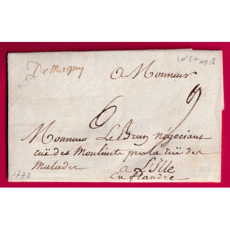 MARQUE MANUSCRIT DE MAGNY SEINE ET OISE 1773 LENAIN N°5A INDICE 18 POUR LILLE NORD LETTRE