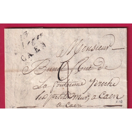 DOUBLE CURSIVE ST LEGER CAEN EN NOIR INDICE 19 POUR CAEN 1827 LETTRE