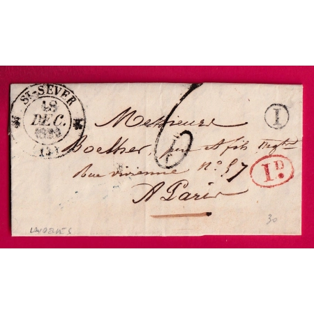 CAD TYPE 12 ST SEVER CALVADOS BOITE RURALE I LANDELLES DECIME RURAL POUR PARIS 1839 LETTRE