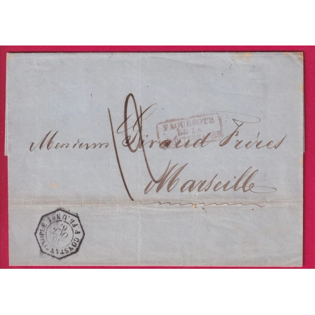 CONSTANTINOPLE PAQUEBOT MEDITERRANEE P FR U N°1 TAXE 12 POUR MARSEILLE LETTRE