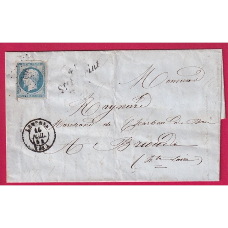 N°14 PC 3064 CURSIVE 41 STE FLORINE CAD TYPE 15 LEMPDES POUR BRIOUDE 14 JUILLET 1854 LETTRE