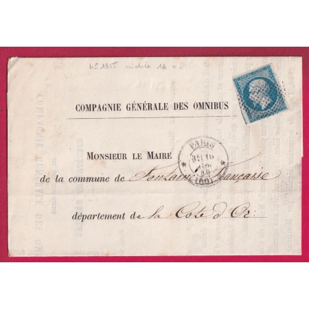 N°14 PARIS CERCLE DE POINTS SUR ENVELOPPE IMPRIME COMPAGNIE DES OMNIBUS POUR FONTAINE FRANCAISE COTE D'OR LETTRE