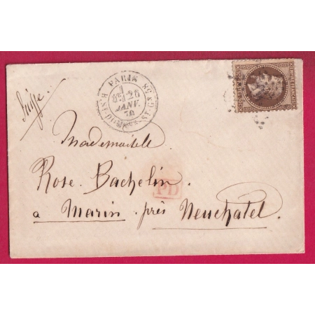 N°30 BRUN FONCE PARIS ETOILE 20 R ST DOMQUE ST GN,58 POUR MARIN PRES NEUFCHATEL SUISSE LETTRE