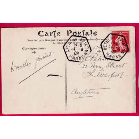 N°138 CAD HEXAGONAL BETHENY AVIATION CARTE POSTALE REIMS MARNE AVION