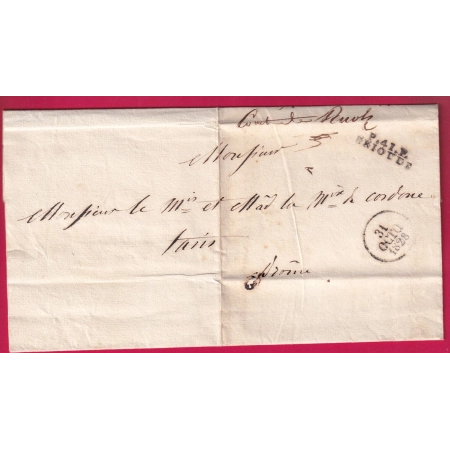 MARQUE P41P BRIOUDE HAUTE LOIRE 1828 FAIRE PART DE MARIAGE CHATEAU D'ALLERET POUR TAIN DROME LETTRE COVER