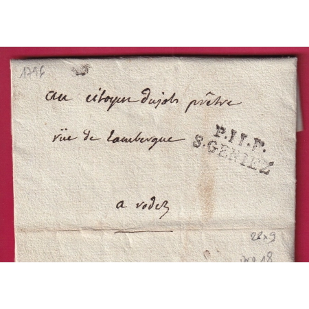 MARQUE P11P ST GENIEZ AVEYRON 28X9 1796 INDICE 18 POUR RODEZ LETTRE COVER