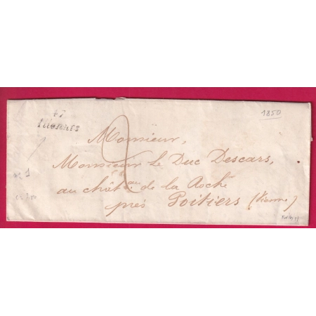 CURSIVE 47 ALLONNES MAINE ET LOIRE 1850 POUR POITIERS INDICE 11 LETTRE COVER