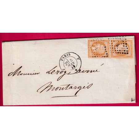 N°13 PAIRE PARIS BUREAU F 1859 POUR MONTARGIS LOIRET LETTRE COVER