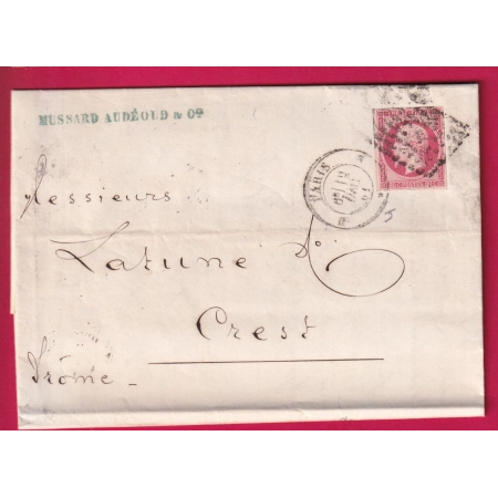 N°17B PARIS BUREAU J POUR CREST DROME LETTRE COVER