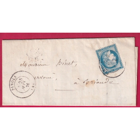 N°60 CAD TYPE 17 PINOLS HAUTE LOIRE POUR BRIOUDE 25 JUIN 1876 LETTRE COVER