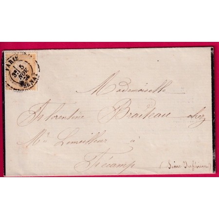 N°21 CAD PARIS SENAT POUR FECAMP SEINE INFERIEURE 1866 FAIRE PART DE MARIAGE LETTRE COVER