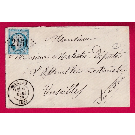 N°60 GC 2151 MARCLAS LOIRE INDICE 15 POUR VERSAILLES ASSEMBLEE NATIONALE AU DOS  LETTRE