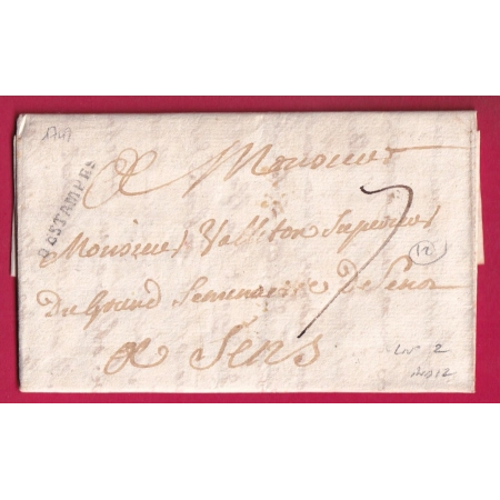MARQUE ETAMPES D'ESTAMPES SEINE ET OISE 1747 LENAIN N°2 INDICE 12 POUR SENS YONNE LETTRE