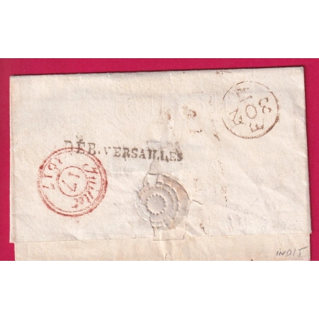 DEBOURSE DEB VERSAILLES 1817 SUR MARQUE ANGLETERRE POUR UN GARDE DU CORPS DU ROI REEXP. PARIS LETTRE
