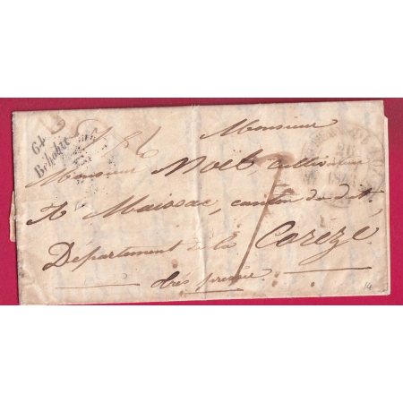 CURSIVE 64 BEHOBIE BASSES PYRENEES CAD TYPE 12 ST JEAN DE LUZ POUR MEYSSAC CORREZE 1843 INDICE 14 LETTRE