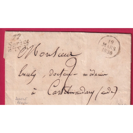 DOUBLE CURSIVE 77 SOREZE REVEL 1830 TARN POUR CASTELNAUDARY AUDE INDICE 20 LETTRE