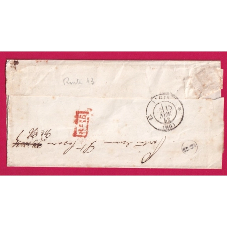 N°4 CHERBOURG MANCHE TAXE MANUSCRIT 25 MENTION 8 GRAMMES POUR PARIS 1852 LETTRE