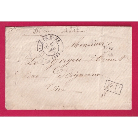 GUERRE 1870 CAD GARE DE CAEN CALVADOS SERVICE MILITAIRE PP NOIR POUR VIRE