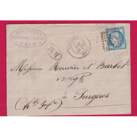 N°60 GC 691 CAD TYPE 18 CAEN CALVADOS + BM POUR SURGERES CHARENTE INFERIEURE LETTRE