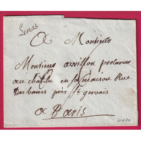 MARQUE MANUSCRIT LINAS SEINE ET OISE LENAIN N°2 POUR PARIS INDICE 20 LETTRE COVER