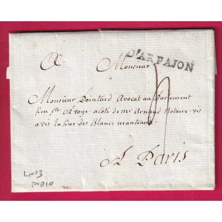 MARQUE D' ARPAJON SEINE ET OISE 1779 LENAIN N°3 INDICE 10 POUR PARIS LETTRE COVER
