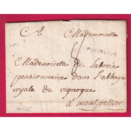 MARQUE MONISTROL HAUTE LOIRE LENAIN N°1 INDICE 15 POUR MONTPELLIER 1770 LETTRE COVER
