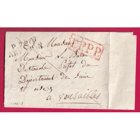 MARQUE P72P ARPAJON + 72 ARPAJON REPETE AU DOS POUR VERSAILLES 1820 VIA PARIS PPPP LETTRE COVER