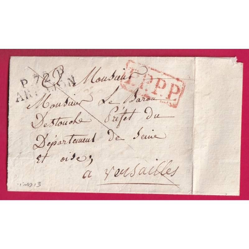 MARQUE P72P ARPAJON + 72 ARPAJON REPETE AU DOS POUR VERSAILLES 1820 VIA PARIS PPPP LETTRE COVER