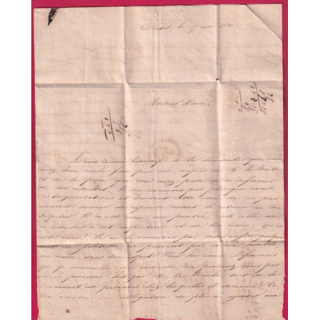 MARQUE P47P DURETAL MAINE ET LOIRE 1830 POUR SAUMUR INDICE 14 LETTRE COVER