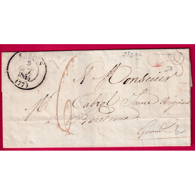 CAD TYPE 13 CORDES TARN BOITE RURALE Q ITZAC + DECIME RURAL POUR BORDEAUX LETTRE COVER