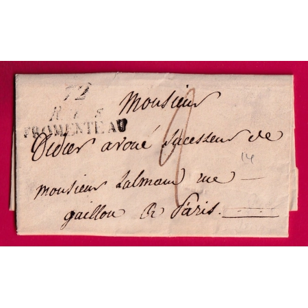 DOUBLE CURSIVE 72 RIS FROMENTEAU SEINE ET OISE 1829 TEXTE DE GRIGNY INDICE 14 POUR PARIS LETTRE