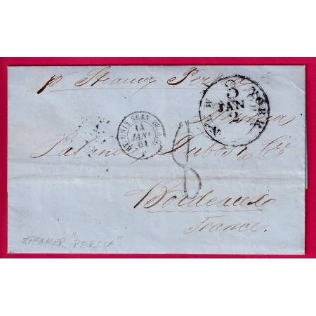 LETTRE DE NEW YORK USA 1861 PAR STEAMER PERSIA TAXE 8 POUR BORDEAUX LETTRE